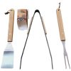 Set 3 Accessori per barbecue pinza paletta e forchettone legno acciaio