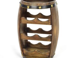 Cantinetta in legno per 6 portabottiglie di vino a forma di botte (H40cm)
