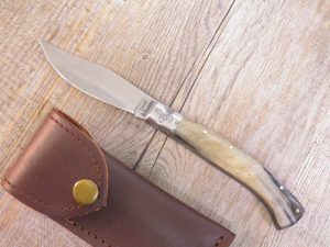 Coltello Artigianale arburesa manico corno di Muflone da scuoio (20cm)