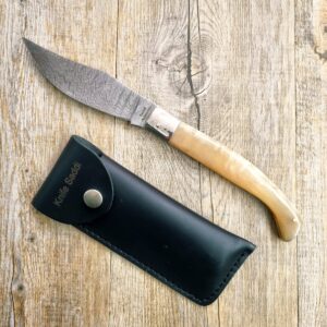 Coltello Arburesa in corno di muflone lama in damasco da scuoio (27cm)