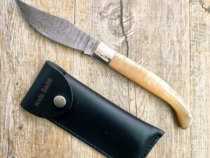 Coltello Arburesa in corno di muflone lama in damasco da scuoio (27cm)