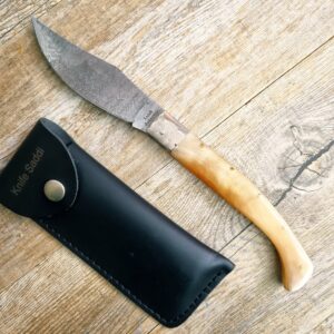 Coltello Arburesa in corno di montone lama in damasco da scuoio (27cm)