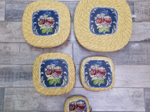 Cesto Portapane o portaoggetti quadrato Con Broccato bordo Blu Costume Sardo
