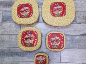 Cesto Portapane o portaoggetti quadrato Con Broccato bordeaux Costume Sardo