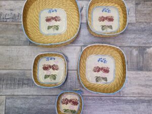 Cesto  portaoggetti quadrato Con Broccato azzurro Costume Sardo