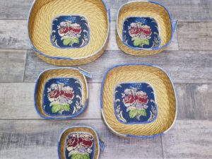Cesto porta dolci oggetti quadrato Con Broccato blu Costume Sardo
