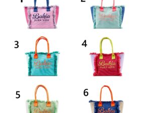 Borsa "Bahia" in tessuto con maniglie colorata, per mare e spiaggia pura vida