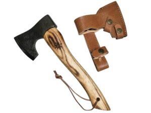 Accetta artigianale media lavorata a mano con manico castagno e fodero in cuoio 28 cm