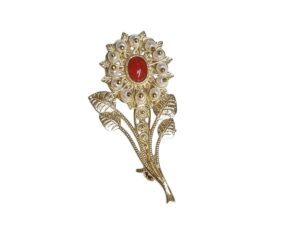 Spilla Fiore filigrana sarda Argento Dorato corallo imperlata a Mano Velo Costume sardo
