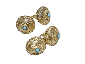 Coppia 4 Bottoni Costume Sardo Argento Dorato con Turchese 1,7 cm