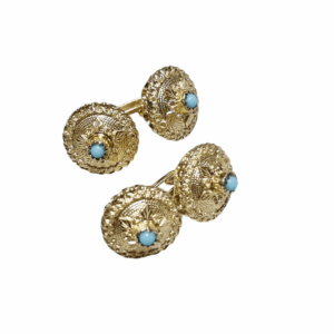 Coppia 4 Bottoni Costume Sardo Argento Dorato con Turchese 1,7 cm