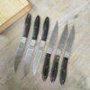 Set 6 Coltelli Pattada Da Tavola manico bufalo lama damasco con custodia in legno
