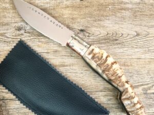 Coltello Artigianale Manico In Corno Di Muflone Grezzo Fiammato Da Scuoio (25,5 Cm)