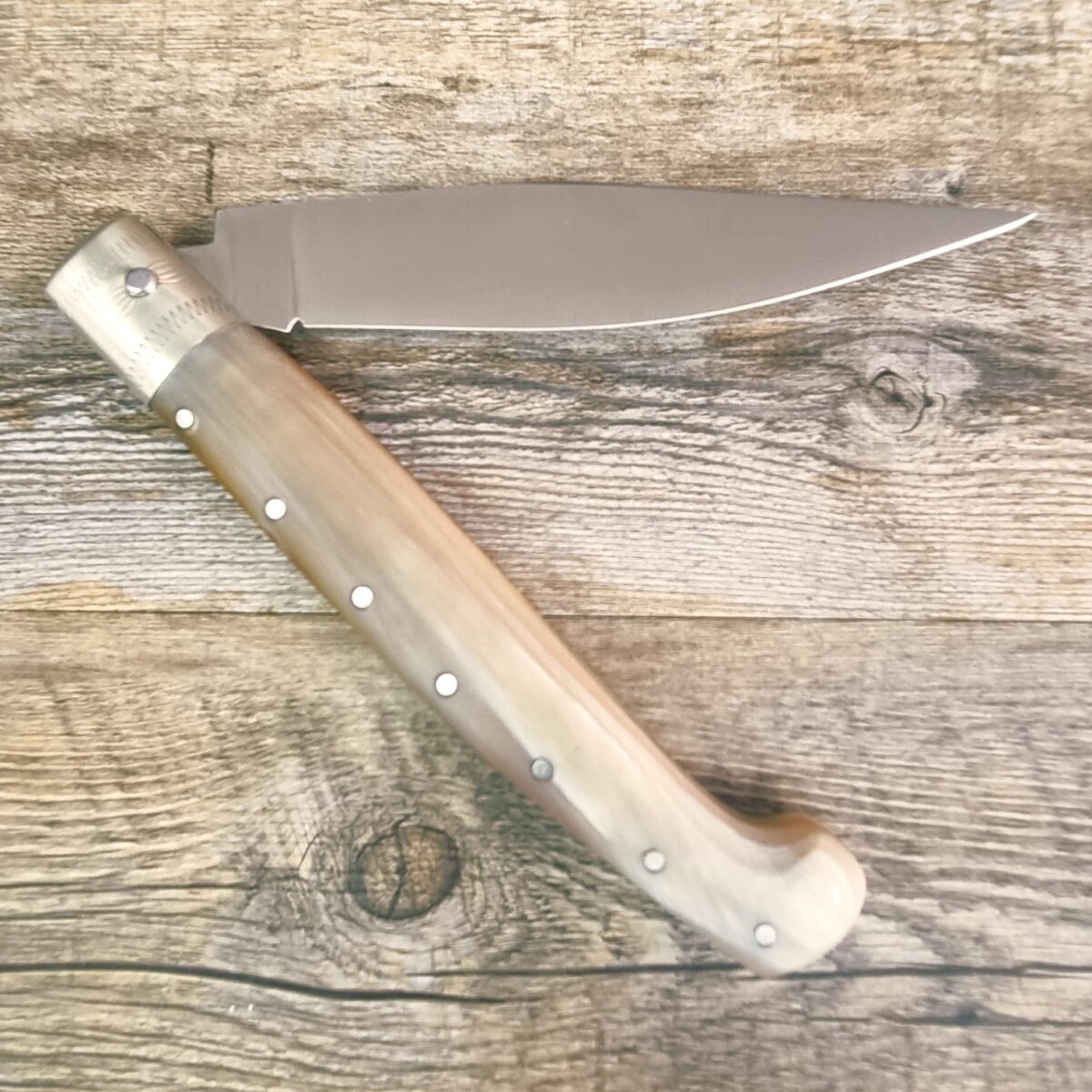 6+ Coltello Pattada Brotzu Manico In Corno Di Bue Satinato Lama Da 15Cm (33Cm) - Lady M Sardegna