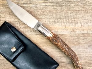 Coltello Artigianale Manico In Corno Di Cervo Da Scanno Lama Decoro Floreale (30 Cm)
