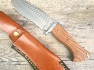 Coltello Fatto A Mano Da Scuoio Manico In Legno D'Ulivo Con Fodero Da Cintura(29Cm)