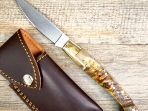 Coltello Fatto A Mano Tipo Pattada Manico In Corno Di Montone Grezzo Con Fodero (23,5Cm)