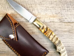 Coltello Fatto A Mano Foggia Antica Manico In Corno Di Montone Grezzo Con Fodero (23,5Cm)