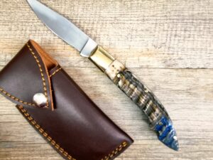 Coltello Fatto A Mano Foggia Antica Manico In Corno Di Montone Grezzo Con Fodero (23,5Cm)