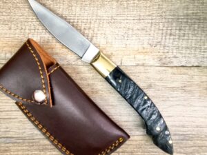 Coltello Fatto A Mano Foggia Antica Manico In Corno Di Montone Grezzo Con Fodero (23,5Cm)