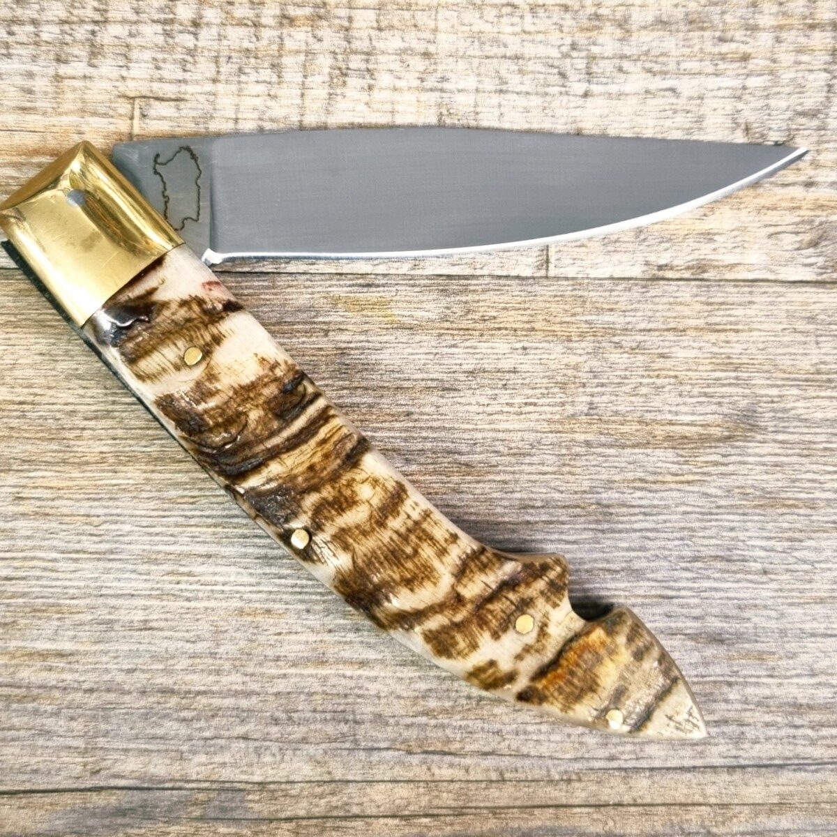 20261027_173755 Coltello Fatto A Mano Foggia Antica Manico In Corno Di Montone Grezzo Con Fodero (23,5Cm) - Lady M Sardegna