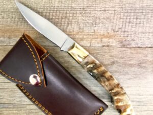Coltello Fatto A Mano Foggia Antica Manico In Corno Di Montone Grezzo Con Fodero (23,5Cm)